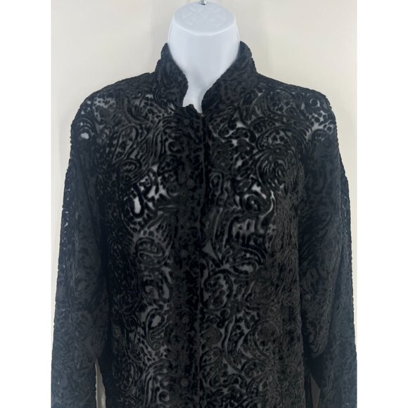 Valerie Stevens 6 Black Velvet Burnout Tunic Jacket Sheer Paisley Goth Witchy - Picture 11 of 12